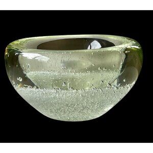 Blown Glass Bowl With Controlled Bubbles 4.5" Diameter 2.75" Tall Clear
